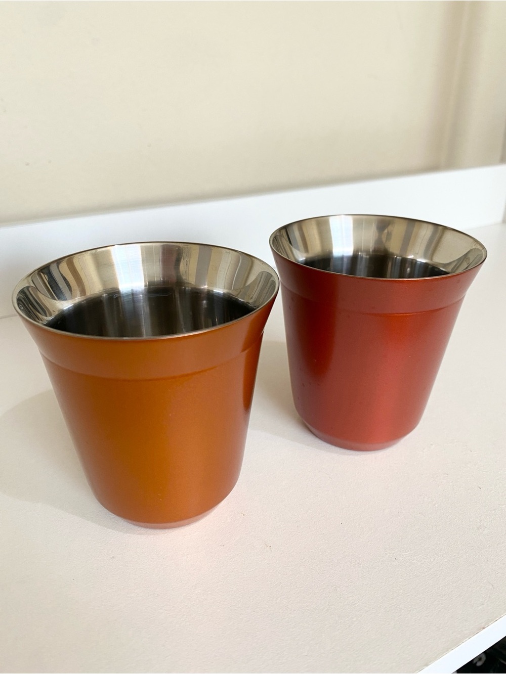 Nespresso PIXIE Lungo Set of 2 Metallic Double Wall Stainless Steel 5.4 oz Cups
